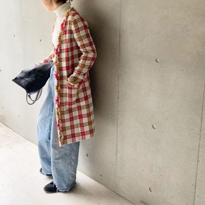 Slip-ons by Miyagi Kogyo and a classic tweed coat by Grace Continental